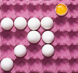 Chicken egg and broken yellow colored egg isolated on background