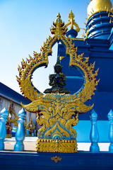 A beautiful view of Wat Rong Suea Ten, the Blue Temple at Chiang Rai, Thailand.