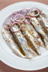 Pickled or Spicy Marinated Smelt Fish with Fresh Onion