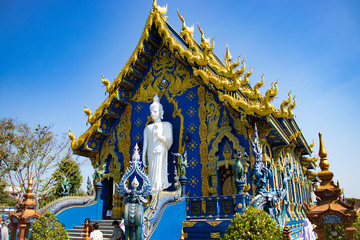 A beautiful view of Wat Rong Suea Ten, the Blue Temple at Chiang Rai, Thailand.