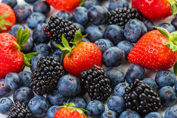 Berries Strawberries, blackberries and blueberries.