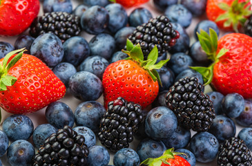 Berries Strawberries, blackberries and blueberries.