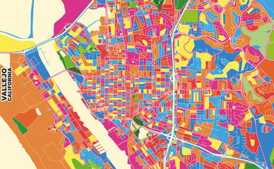 Fototapeta na wymiar Vallejo, California, USA, colorful vector map