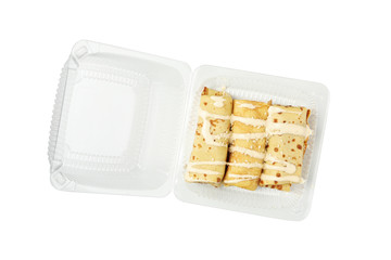 Food delivery. Food in take away box isolated on white background