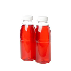 Blank bottle with juice isolated on white background. Food delivery