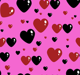 Seamless pattern with hearts. Cheron and black hearts on bright background. Print for lovers. Valentine's day. Vector pattern. Design for textiles and various wrappers and packaging