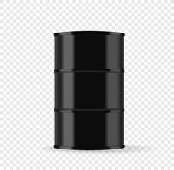 Black metal barrel with oil vector illustration isolated on transparent background