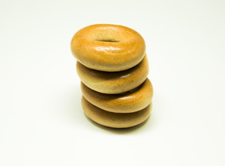 
Dried bagels on a white background