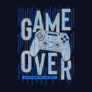 vector illustration for a joystick , tee shirt graphics, game over typography