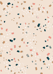 Terrazzo veneziano seamless pattern. Marble. Hand crafted and unique patterns repeating background. Granite textured shapes in vibrant colors