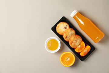 Food delivery. Food in takeaway box on gray background