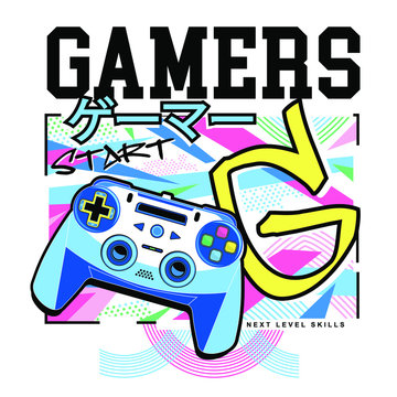 Vector Illustration Of A Video Game, Joystick Gamers Typography, Tee Shirt Graphics