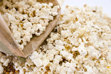 Popcorn in a paper box. Close-up.
