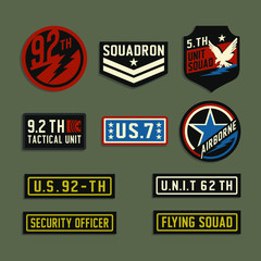 Fototapeta premium set of vintage labels military illustration, tee shirt graphics, squadron typography