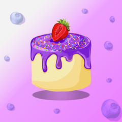 Blueberry cake. sweet summer, Tasty colorful ice cream set for summer decorative, sweets, dessert, web design or print. Vector Illustration.