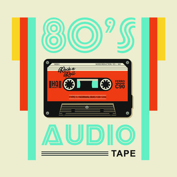 cassette tape vector illustration, tee shirt graphics, music typography