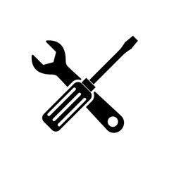 Wrench and screwdriver, repair icon, logo isolated on white background