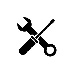 Wrench and screwdriver, repair icon, logo isolated on white background