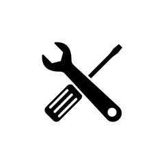 Wrench and screwdriver, repair icon, logo isolated on white background