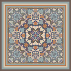 Trendy bright color seamless pattern in beige, blue and orange for decoration, paper wallpaper, tiles, textiles, neckerchief, pillows. Home decor, interior design, cloth design. Art frame.