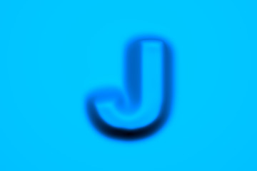 Blue soft wax or plastic font - letter J isolated on light blue background, 3D illustration of symbols