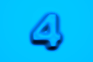 Blue soft wax or plastic alphabet - number 4 isolated on light blue background, 3D illustration of symbols