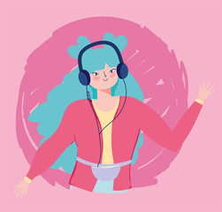 girl enjoying and listening music with headphones