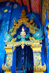 A beautiful view of Wat Rong Suea Ten, the Blue Temple at Chiang Rai, Thailand.