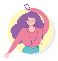 girl enjoying and listening music with headphones