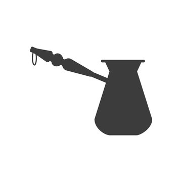 Coffee turk icon. Turkish copper pot for brewing espresso symbol, pictogram on white background.
