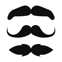 Set of three black retro mustaches isolated on white background.