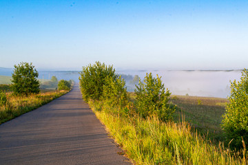 road going into the fog