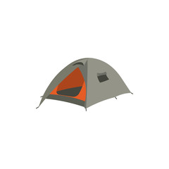 Tent camping in outdoor travel. Vector illustration for nature tourism, journey, adventure.