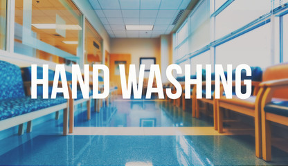 Hand washing theme with a medical office reception waiting room background