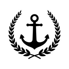 Anchor vector icon Laurel Wreath logo boat symbol pirate helm Nautical maritime simple illustration graphic doodle design
