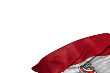 nice feast flag 3d illustration. - Paraguay flag with large folds lay in bottom right corner isolated on white