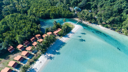 Thailand tropical paradise aerial drone view of beach
