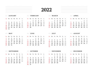 Calendar template for 2021 year. Stationery design. Week starts on Sunday.