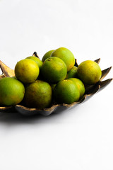 Citrus fruits, rich in vitamin C. White background. Space for your text.