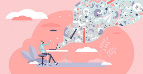 Digital creativity vector illustration. Visual art flat tiny persons concept