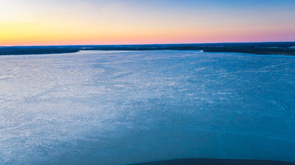 Sunrise over Frozen Lake (drone photo)