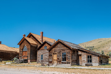Abandoned old houses in Montana ghost town.