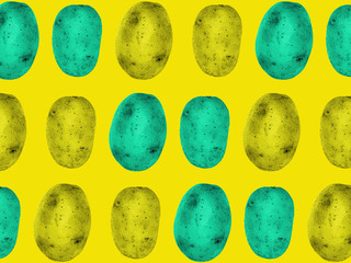 Potatoes , knolling food of  potatoes with yellow background