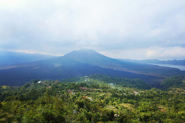 Kintamani village, Batur Volcano and lake view. Bali, Indonesia.