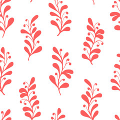 Vector seamless pattern with branches in folk style. Cute simple design for wallpaper, fabric, textile, wrapping paper