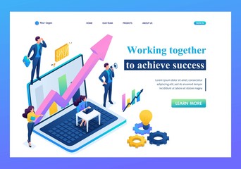 Isometric business concept, working together as a team to achieve success. Landing page concepts and web design