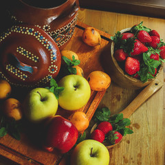 rustic fruit composition top view - home cooking concept