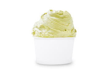 Green gelato on white background