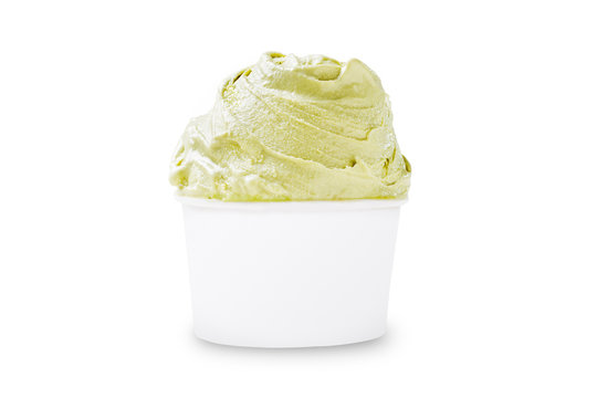 Green gelato on white background