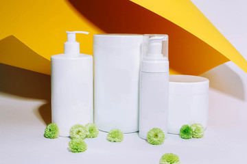 cosmetics on a yellow background